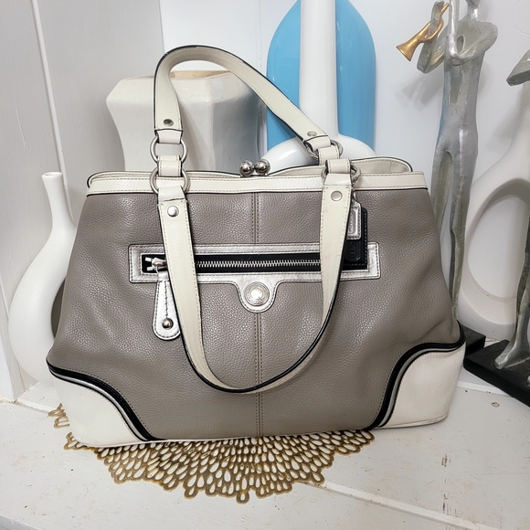Coach Handbags - Coach Gray and Cream Satchel
